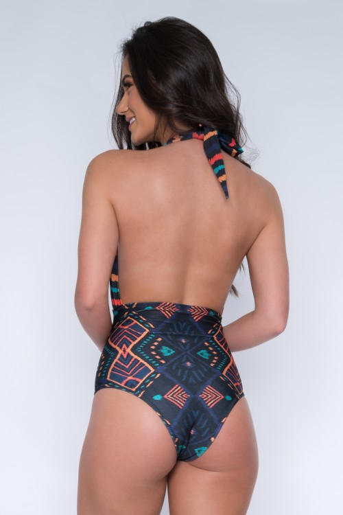 Body Maiô Sublimado Decotado Com Estampa De Listras Coloridas E196