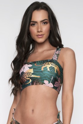 Cropped Biquini Com Alça Reta E Bojo Removível E Estampa Animal Print E205