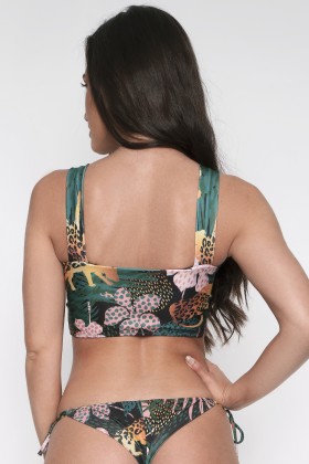 Cropped Biquini Com Alça Reta E Bojo Removível E Estampa Animal Print E205