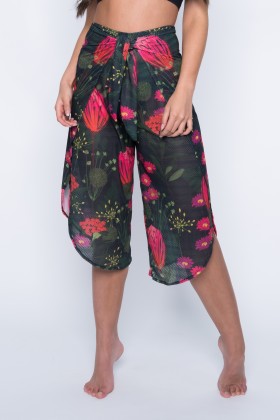 Calça Pareô Com Estampa De Flores Coloridas E195